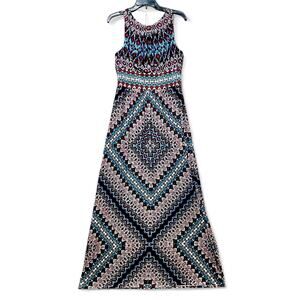 London Times Maxi Dress Womens Size 8 Burgundy Blue Jewel Tones Party Boho New